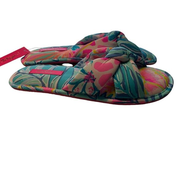 Lilly Pulitzer‎ S/M Pool Slipper Slides Aqua Pink Rainforest Retreat Resortwear - Picture 6 of 8